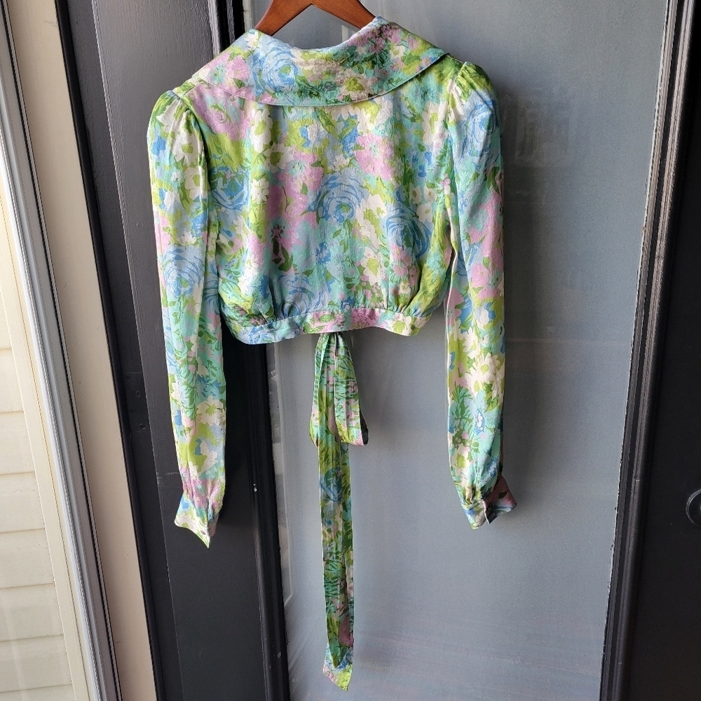 Ronny Kobo Demna Silk Floral Tie-Waist Crop Top Blouse XS Retail $298 Excellent - Picture 9 of 16